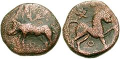 CELTIC, Britain. Cantiaci. Circa 45-35 BC. Æ (Potin) 14mm (1.02 gm). Estimate $300 CELTIC, Britain. Cantiaci. Circa 40-20 BC. Æ 14mm (2.54 gm). Wolf standing left before tree / Horse prancing right; l