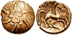 CELTIC, Britain. Trinovantes. Addedomarus. Circa 45-20 BC. AV Stater (5.61 gm). Estimate $1000 CELTIC, Britain. Trinovantes. Addedomarus. Circa 45-20 BC. AV Stater (5.61 gm). Triple wreaths in spiral 