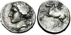 APULIA, Arpi. Circa 325-275 BC. AR Didrachm (7.02 gm). Dazos, magistrate(?). Estimate $600 APULIA, Arpi. Circa 325-275 BC. AR Didrachm (7.02 gm). Dazos, magistrate(?). Wreathed head of Demeter left; k