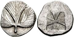 SICILY, Selinos. Circa 540-515 BC. AR Didrachm (8.85 gm). Bidding Closed Estimate $1500 SICILY, Selinos. Circa 540-515 BC. AR Didrachm (8.85 gm). Trilobate selinon leaf / Incuse square divided into ei