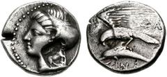 PAPHLAGONIA, Sinope. Circa 410-350 BC. AR Drachm (6.01 gm). Estimate $200 PAPHLAGONIA, Sinope. Circa 410-350 BC. AR Drachm (6.01 gm). Head of nymph left, hair in sakkos; c/m: bull walking right in inc