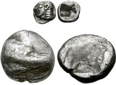 IONIA, Kolophon. Circa late 6th century BC. AR Tetartemorion (0.20 gm). Estimate $200 IONIA, Kolophon. Circa late 6th century BC. AR Tetartemorion (0.20 gm). Archaic head of Apollo left / Rough incuse