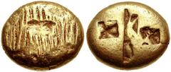 IONIA, Uncertain. Circa 650-600 BC. EL Stater (14.17 gm). Milesian standard. Striated type. Estimate $10000 IONIA, Uncertain. Circa 650-600 BC. EL Stater (14.17 gm). Milesian standard. Striated type. 