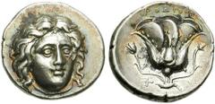 ISLANDS off CARIA, Rhodos. Rhodes. Circa 304-275 BC. AR Didrachm (6.67 gm). Estimate $500 ISLANDS off CARIA, Rhodos. Rhodes. Circa 304-275 BC. AR Didrachm (6.67 gm). Head of Helios facing slightly rig