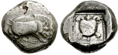 DYNASTS of LYCIA. Uncertain. Circa 500-475 BC. AR Stater (8.98 gm). Bidding Closed Estimate $500 DYNASTS of LYCIA. Uncertain. Circa 500-475 BC. AR Stater (8.98 gm). Boar walking right, head down / Tor