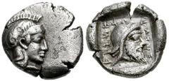 DYNASTS of LYCIA. Kherei. Circa 410-390 BC. AR Obol (0.66 gm). Xanthos mint. Estimate $150 DYNASTS of LYCIA. Kherei. Circa 410-390 BC. AR Obol (0.66 gm). Xanthos mint. Head of Athena right, wearing cr