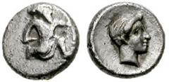CILICIA, Uncertain City/Satrap. Circa 4th century BC. AR Tetartemorion (0.20 gm). Estimate $150 CILICIA, Uncertain City/Satrap. Circa 4th century BC. AR Tetartemorion (0.20 gm). Persian king right, in