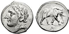 CARTHAGE. Circa 221-201 BC. AR Shekel ­ Didrachm (6.84 gm). Second Punic War issue, struck circa 213-210 BC. Estimate $1500 CARTHAGE. Circa 221-201 BC. AR Shekel ­ Didrachm (6.84 gm). Second Punic War