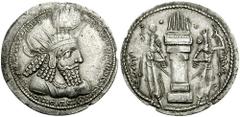 SASANIAN KINGS of PERSIA. Bahram I. 273-276 AD. AR Drachm (3.36 gm). Estimate $250 SASANIAN KINGS of PERSIA. Bahram I. 273-276 AD. AR Drachm (3.36 gm). Crowned and draped bust right / Fire altar with 