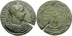 THRACE, Perinthus. Severus Alexander. 222-235 AD. Æ 41mm Medaillon (29.53 gm). Estimate $1000 THRACE, Perinthus. Severus Alexander. 222-235 AD. Æ 41mm Medaillon (29.53 gm). Laureate, draped, and cuira