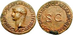 GERMANICUS, father of Gaius (Caligula), brother of Claudius. Died 19 AD. Æ As (10.82 gm). Rome mint. Struck under Caligula, 37-38 AD. Estimate $300 GERMANICUS, father of Gaius (Caligula), brother of C