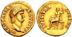 NERO. 54-68 AD. AV Aureus (7.29 gm). Rome mint. Struck circa 64-65 AD. Estimate $3000 NERO. 54-68 AD. AV Aureus (7.29 gm). Rome mint. Struck circa 64-65 AD. Laureate head right / Jupiter seated left, 