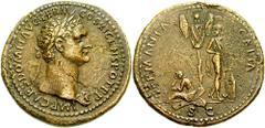 DOMITIAN. 81-96 AD. Æ Sestertius (22.35 gm). Rome mint. Struck April-November 85 AD. Estimate $1000 DOMITIAN. 81-96 AD. Æ Sestertius (22.35 gm). Rome mint. Struck April-November 85 AD. Laureate bust r