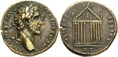 ANTONINUS PIUS. 138-161 AD. Æ 'Medallic' Sestertius (30.88 gm). Struck 141 AD. Estimate $750 ANTONINUS PIUS. 138-161 AD. Æ 'Medallic' Sestertius (30.88 gm). Struck 141 AD. Laureate head right / VENERI