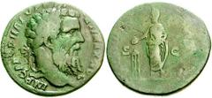 PERTINAX. 193 AD. Æ Sestertius (21.20 gm). Estimate $1500 PERTINAX. 193 AD. Æ Sestertius (21.20 gm). Laureate head right / Pertinax standing left, holding patera from which he sacrifices over tripod. 