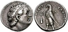 PTOLEMAIC KINGS of EGYPT. Ptolemy III Euergetes. 247-220 BC. AR Tetradrachm (26mm, 14.11 gm). Tyre mint. Dated RY 1=247/6 BC. Diademed bust of Ptolemy I right, wearing aegis / Eagle standing left on t