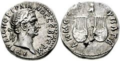 LYCIA. Trajan. 98-117 AD. AR Drachm (18mm, 3.66 gm). Dated COS II=98/99 AD. Laureate head / Owl standing right, head facing, on pair of lyres. BMC Lycia pg. 39, 10; SNG Copenhagen 45; SNG von Aulock 4