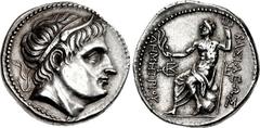 KINGS of MACEDON. Demetrios I Poliorketes. 306-283 BC. AR Tetradrachm (30mm, 17.25 g, 11h). Amphipolis mint. Struck circa 291-290 BC. Diademed and horned head right / BAΣIΛEΩΣ ΔHMHTPIOY, Poseidon Pela