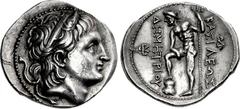 KINGS of MACEDON. Demetrios I Poliorketes. 306-283 BC. AR Tetradrachm (32.5mm, 17.07 g, 7h). Amphipolis mint. Struck circa 291-290 BC. Diademed and horned head right / BAΣIΛEΩΣ ΔHMHTPIOY, Poseidon Pel