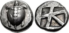 ISLANDS off ATTICA, Aegina. Circa 480-457 BC. AR Stater (20mm, 12.10 g, 8h). Sea turtle, head in profile, with ‘T-back’ design on shell / Large square incuse with skew pattern. Meadows, Aegina , Group