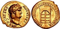 Nero. AD 54-68. AV Aureus (29mm, 7.23 g, 3h). Rome mint. Struck circa AD 65-66. NERO CAESAR AVGVSTVS, laureate head right / IANVM CLVSIT PACE P R TERRA MARIQ PARTA, temple of Janus with closed doors. 