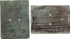 Philip I. AD 244-249. Æ Military Diploma (single tablets 100 x 136mm, 259.40 gm). Dated 7 January AD 248. Completely intact, engraved, diploma tablet. EXTERIOR OF THE TABLET: IMP(erator) CAES(ar) 