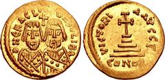 Revolt of the Heraclii. 608-610. AV Solidus (20mm, 4.54 g, 7h). Military mint in the east. Struck 608. D N ЄRACLIO [C]ONSVLI BA, bareheaded busts of Heraclius the younger, and the exarch Heraclius, bo