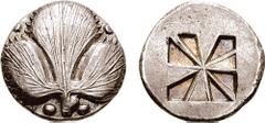 SICILY, Selinos. Circa 540-515 BC. AR Didrachm (8.68 gm, 12h). Estimate $1000 SICILY, Selinos. Circa 540-515 BC. AR Didrachm (8.68 gm, 12h). Selinon leaf; two pellets above, two pellets below / Incuse