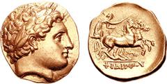KINGS of MACEDON. Philip II. 359-336 BC. AV Stater (8.67 gm, 7h). Pella mint. Struck under Antipater, Polyperchon, or Kassander (for Philip III and Alexander IV), circa 323-315 BC. Estimate $2000 KING
