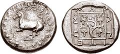 THRACE, Maroneia. Circa 411/0-398/7 BC. AR Tetradrachm (12.92 gm, 7h). Deounus, magistrate. Estimate $5000  THRACE, Maroneia. Circa 411/0-398/7 BC. AR Tetradrachm (12.92 gm, 7h). Deounys, magistrate. 