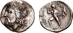 THESSALY, The Ainianes. Circa 400-344 BC. AR Triobol (2.64 gm, 5h). Estimate $500  THESSALY, The Ainianes. Circa 400-344 BC. AR Triobol (2.64 gm, 5h). Laureate head of Zeus left / Head of AINIAN-WN, w