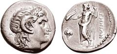 CRETE, Tenos. Circa 250 BC. AR Didrachm (6.86 gm, 11h). Estimate $1500 CRETE, Tenos. Circa 250 BC. AR Didrachm (6.86 gm, 11h). Laureate head of young Zeus Ammon right; A behind / THNIWN, Poseidon stan
