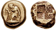 MYSIA, Kyzikos. Circa 334 BC. EL Stater (16.02 gm, 12h). Estimate $10000  MYSIA, Kyzikos. Circa 334 BC. EL Stater (16.02 gm, 12h). Eleutheria seated left on rock, holding wreath in right hand; tunny b