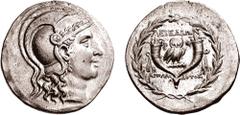 IONIA, Lebedos. Circa 150 BC. AR Tetradrachm (16.31 gm, 12h). Apollodotos, magistrate. Estimate $2500 IONIA, Lebedos. Circa 150 BC. AR Tetradrachm (16.31 gm, 12h). Apollodotos, magistrate. Laureate an