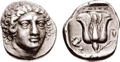 ISLANDS off CARIA, Rhodos, Rhodes. Circa 404-375 BC. AR Tetradrachm (15.35 gm, 12h). Estimate $2500 ISLANDS off CARIA, Rhodos, Rhodes. Circa 404-375 BC. AR Tetradrachm (15.35 gm, 12h). Head of Helios 