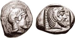 DYNASTS of LYCIA. Kherei. Circa 410-390 BC. AR Stater (8.55 gm, 9h). Telmessos mint. Estimate $3000  DYNASTS of LYCIA. Kherei. Circa 410-390 BC. AR Stater (8.55 gm, 9h). Telmessos mint. Helmeted head 