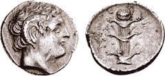 KYRENAIKA, Kyrene. Circa 277-275 BC. AR Didrachm (7.02 gm, 12h). Estimate $1000  KYRENAIKA, Kyrene. Circa 277-275 BC. AR Didrachm (7.02 gm, 12h). Horned head of Apollo Karneios right / BA-SI, silphium