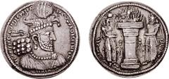 MEDIEVAL. SASANIAN KINGS. Hormizd II. 303-309 AD. AR Drachm (3.94 gm, 2h). Estimate $300 MEDIEVAL. SASANIAN KINGS. Hormizd II. 303-309 AD. AR Drachm (3.94 gm, 2h). Degraded Pahlavi legend, crowned bus