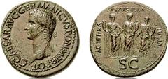 GAIUS (CALIGULA). 37-41 AD. Æ Sestertius (26.83 gm, 7h). Rome mint. Struck 37-38 AD. Estimate $5000  GAIUS (CALIGULA). 37-41 AD. Æ Sestertius (26.83 gm, 7h). Rome mint. Struck 37-38 AD. C CAESAR AVG G