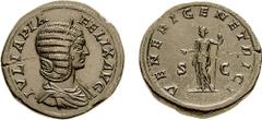 JULIA DOMNA, wife of Septimius Severus, mother of Caracalla and Geta. Augusta, 193-217 AD. Æ Sestertius (28.32 gm, 11h). Struck 215-217 AD. Estimate $2000 JULIA DOMNA, wife of Septimius Severus, mothe