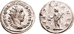 HERENNIUS ETRUSCUS. 251 AD. AR Antoninianus (2.84 gm, 1h). Estimate $1000 HERENNIUS ETRUSCUS. 251 AD. AR Antoninianus (2.84 gm, 1h). IMP C Q HER ETR MES DECIO AVG, radiate and draped bust right, seen 