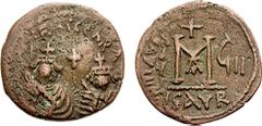 HERACLIUS, with Heraclius Constantine. 610-641 AD. Æ Follis (10.83 gm, 4h). Isaura mint. Dated RY 8 (617/8 AD). Estimate $200 HERACLIUS, with Heraclius Constantine. 610-641 AD. Æ Follis (10.83 gm, 4h)