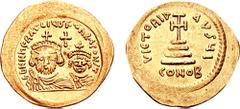 HERACLIUS, with Heraclius Constantine. 610-641 AD. AV Solidus (4.35 gm, 6h). Uncertain eastern mint. Struck 613-619 AD. Estimate $750 HERACLIUS, with Heraclius Constantine. 610-641 AD. AV Solidus (4.3