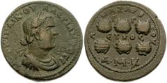CILICIA, Anazarbus. Valerian I. 253-260 AD. Æ 30mm (21.74 gm). Dated year 272 (253/4 AD). Laureate, draped, and cuirassed bust right / Six prize crowns. SNG Levante 1518=Zeigler 836.1 (Vs 1 / Rs 6 - t