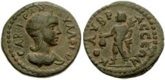 CILICIA, Colybrassus. Tranquillina, wife of Gordian III. Augusta, 241-244 AD. Æ 18mm (3.69 gm). Diademed and draped bust right / Hermes standing left, holding purse and caduceus. SNG Levante 338 (this