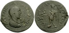 CILICIA, Coracesium. Valerian I. 253-260 AD. Æ 11 Assaria - 32mm (15.60 gm). Laureate, draped and cuirassed bust right, seen from behind; IA before / Poseidon standing left, holding dolphin and triden