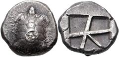 ISLANDS off ATTICA, Aegina. Circa 456/45-431 BC. AR Stater (18.5mm, 11.93 g, 8h). Land tortoise with segmented shell / Large square incuse with skew pattern. Meadows, Aegina, Group IIIb; HGC 6, 437. V