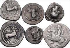 GREEK. Northern Greece. Lot of six (6) Trihemiobol, Oboles, and Hemiobol of Thessaly. Includes: LARISSA. Oboles. HGC 4, 405, 487, and 489; PELINNA. Trihemiobol. HGC 4, 268; PHARKADON. Obol. HGC 4, 297