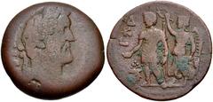 EGYPT, Alexandria. Antoninus Pius. AD 138-161. Æ Drachm (31mm, 19.27 g, 12h). Dated RY 24 (AD 160/1). Laureate and draped bust right / Marcus Aurelius standing left, holding scepter with his left hand