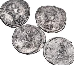 ROMAN. Imperial. Lot of four (4) Fourrée denarii of Julia Soaemias. All coins: Julia Soaemias. Augusta, AD 218-222. Fourrée Denarius. Contemporary imitation of a Rome mint issue. Draped bust right / Λ